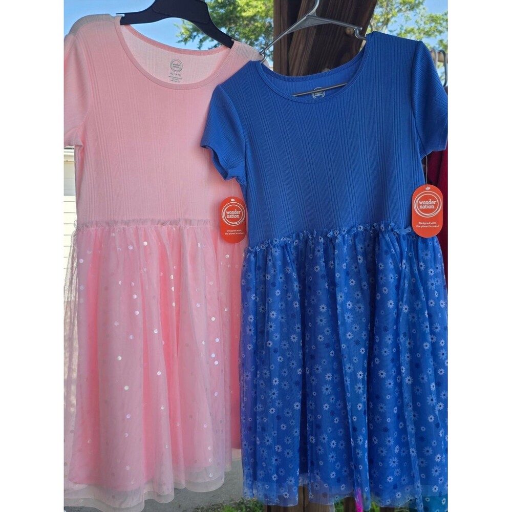 wonder nation Pink and Blue Ribbed Bodice Tulle Dresses Size 14-16 XL